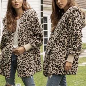 Leopard Print Camo Print Hoodie Faux Fur Sherpa